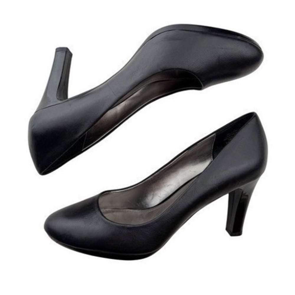 Anne Klein Black Leather Heels Round Toe iFlex Comfort Corporate Office Sz 8